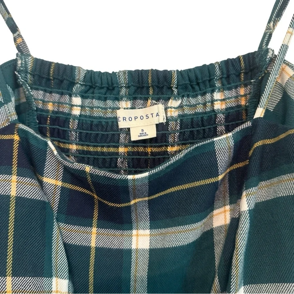 Aeropostale Womens Small Spaghetti Strap Teal Green Navy Plaid Mini Preppy Dress - Picture 4 of 5